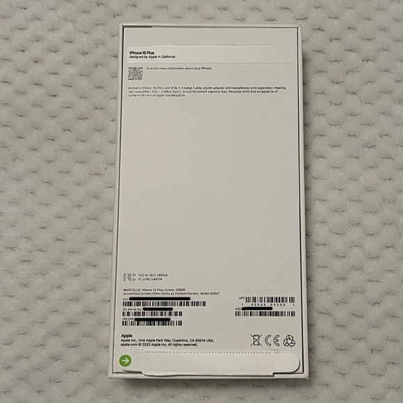 EMPTY BOX for iPhone 15 Plus, Green, 256GB, Model A2847 - Picture 2 of 6